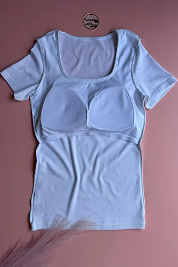 VicTroy Κοντό μανίκι Bratique |   Modal Camisole Ύφασμα Λευκό Χρώμα Γυναικεία Μπλούζα με τετράγωνο γιακά