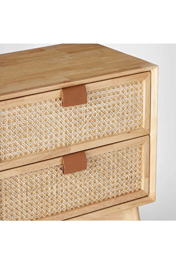 WoodenDecoration01 Doğal Hasır Detaylı Ahşap Komodin – 2 Çekmeceli