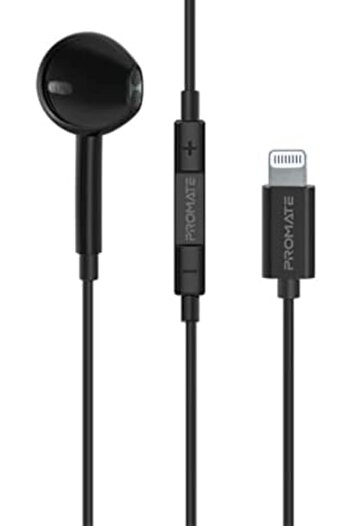 Promate Mono Earbuds with Lightning Connector, Ergonomic MFi Certified HD Mono Earphone with Mic, No