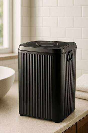 Sas Haus Lines Series Black Bathroom Set, 3 Piece Acrylic 7 Liter Trash Can, Toilet Brush, Toilet Paper Holder