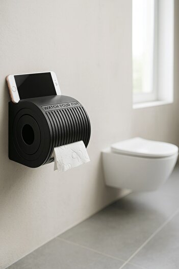 Sas Haus Lines Serisi Siyah Banyo Seti, 3 Parça Akrilik 7 Litre Çöp Kovası, Tuvalet Fırçası, Tuvalet Kağıtlık
