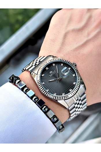 Bentini Men's Watch with Calendar and Stone – Steel Band, Waterproof, 2-Year Warranty, Gift Bracelet