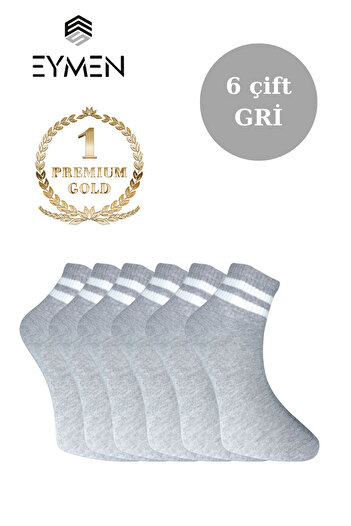 Eymen Socks 6'lı Ekonomik Kısa Rahat Fitilli Kolej Çemberli Tenis Çorabı Gri - Erkek Kadın Için Uygun