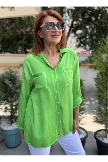 DenizEge Viscose Draped Shirt Blue Striped
