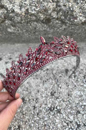 Hobigram Amara Special Design Crown – Burgundy Stone Henna, Hair Accessory for Engagement, Wedding