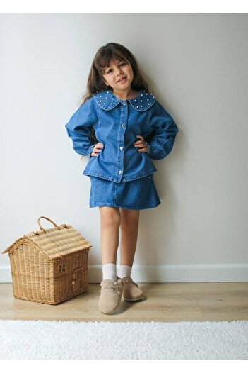 Mywkids Pearl Detail Girl's Denim Suit Premium Special Series