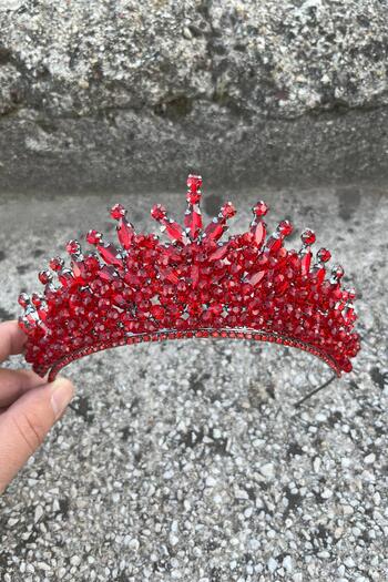 Hobigram Daisy Stone Bridal Tiara – Red Henna Wedding Crown Model, Hair Accessory