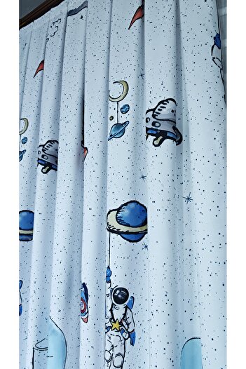 Yuka Children's and Baby's Room Background Curtain Velvet Textured Space Theme Pattern Printed Single Wing 1/2.5 Medium Pleated