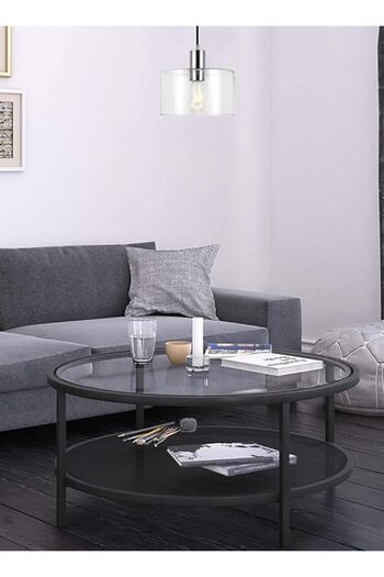 AGD Coffee Table Modern 2-Tier Side Table Round Glass Top Table for Living Room, Office, Hotel and Hall