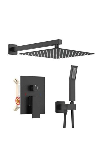 COOYA 12 inch shower set, wall mounted, modern style, electroplating, with shower head, matte black