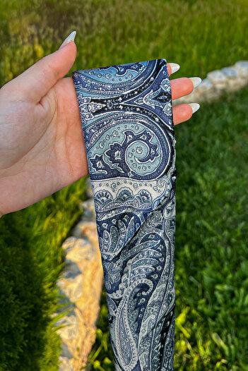 MİLSO Mavi Bohem Paisley Desenli Bandana - Eşarp - Fular 70x70 cm