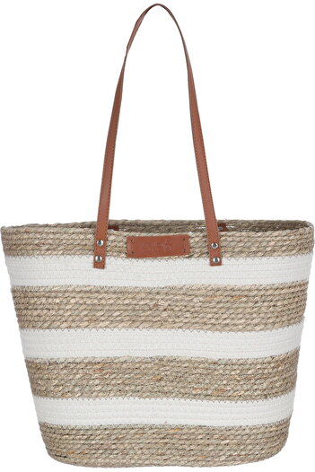 Alsaif Gallery Woven Bag Alsaif Gallery, 43x18x30 cm, Brown Handle - White / Beige