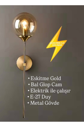 Fico Home Modern Aplik Duvar Aplik Glop Camlı E-27 Duy Metal Gövde Elektrik İle Çalışır