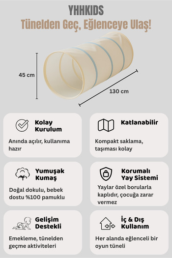 YHH Kids Tunnelino Katlanabilir Çocuk Oyun Tüneli – Eğlenceli ve Güvenli Oyun Alanı, Taşınabilir Tasarım