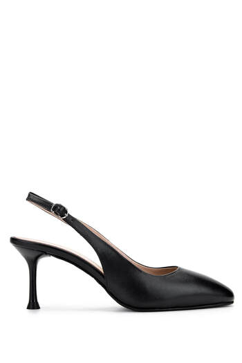 Tamer Tanca Women's Genuine Leather Black Leather Heeled Shoes