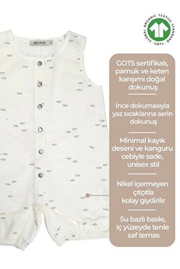 Ozmoz By Mukadder Özden Organic Cotton Linen Sleeveless Summer Baby Boy Shorts Jumpsuit