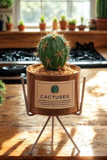 MUKKO HOME Modern Artificial Cactus Pot with Wrought Iron Legs 25 cm |   Maintenance-Free Decorative Flower