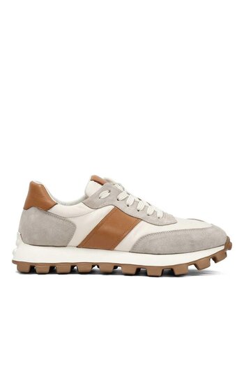 Celal Gültekin Ανδρικό δερμάτινο sneaker με χοντρή σόλα με κορδόνια σε μπεζ χρώμα