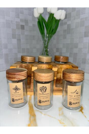 SOFRA STİL 6-Piece Acacia 7-Piece Spice Set / Spice Rack