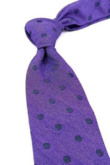 Kravatkolik Leesdale Style Dark Lilac Polka Dot Pattern Italian Silk Tie Ik1928