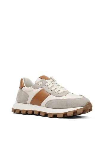 Celal Gültekin Ανδρικό δερμάτινο sneaker με χοντρή σόλα με κορδόνια σε μπεζ χρώμα