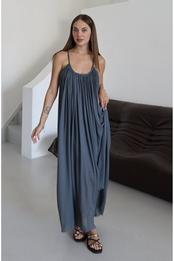 Laluvia Anthracite Strappy Relaxed Cut Dress - 3173