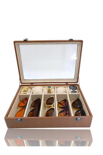DİJİTAL ÇARŞI MAĞAZACILIK Diji 5 Glasses 5 Watch Box Watch and Glasses Bag Cream Inside Cream Cream Padded