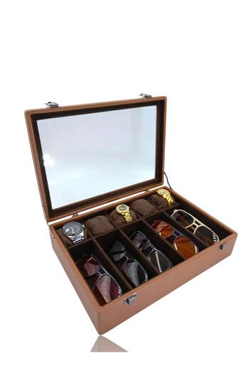 DİJİTAL ÇARŞI MAĞAZACILIK Diji 5 Glasses 5 Watch Box Watch and Glasses Bag Brown Inside Brown Padded