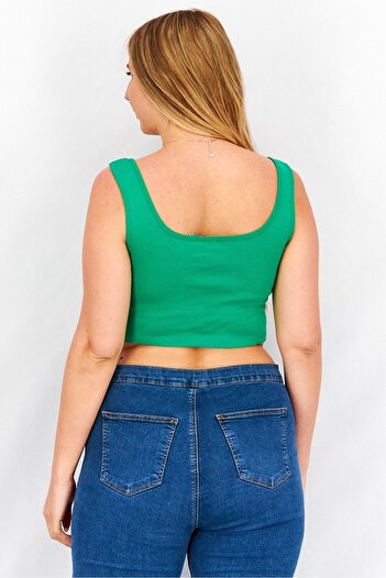 Sinsay Women Scoop Neck Sleeveless Ribbed Top, Green