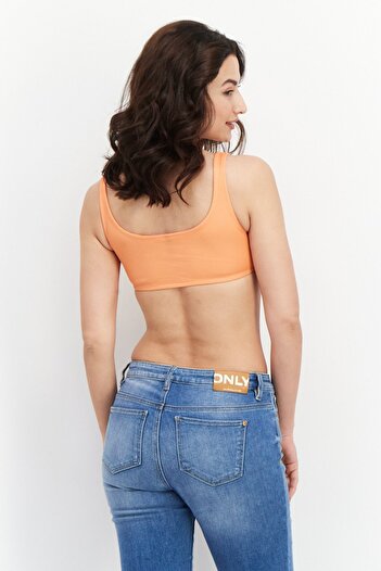 Sinsay Women Scoop Neck Sleeveless Textured Crop Top, Orange