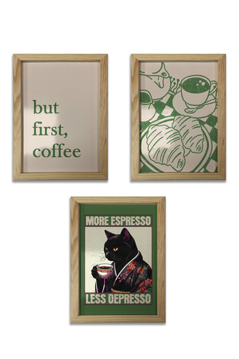 AND Ahşap Çerçeveli Kahve Temalı Tablo Üçlü MDF Poster Tablo Duvar Dekoru (21x30 cm)