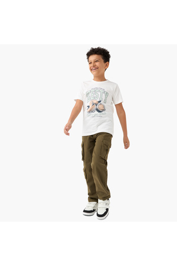 Juniors Graphic Print Crew Neck T-shirt with Short Sleeves