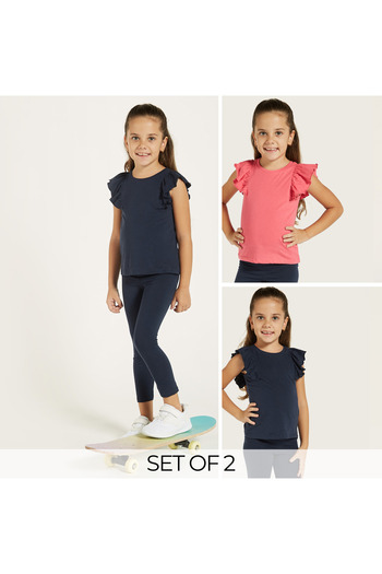 Juniors Solid Top with Ruffle Sleeves - Set of 2