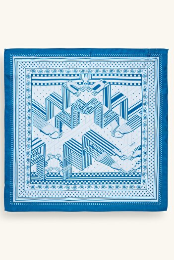 Marie Claire Geometric Patterned Blue Scarf