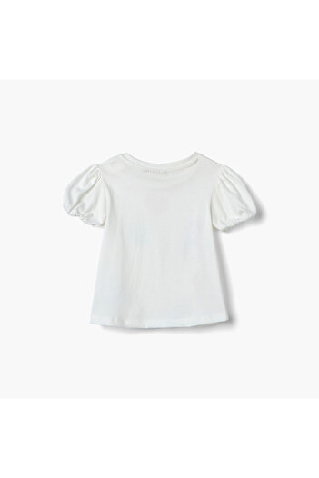 Juniors Printed T-shirt with Balloon Sleeves