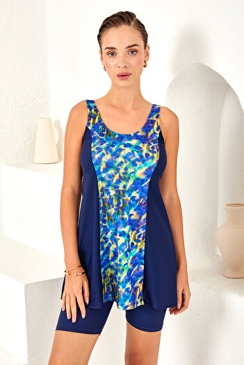 LAPIENO Plus Size Zero Sleeve Shorts Semi-Covered Swimsuit 4156 Navy Blue