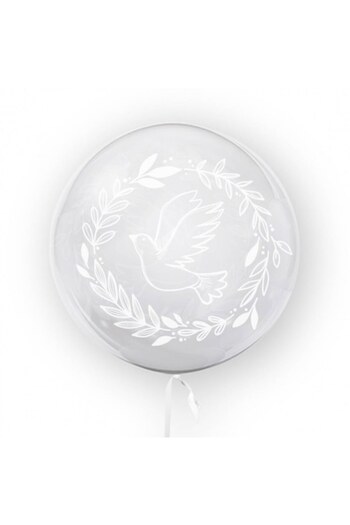 OEM Transparent balloon with white dove print, 45 cm