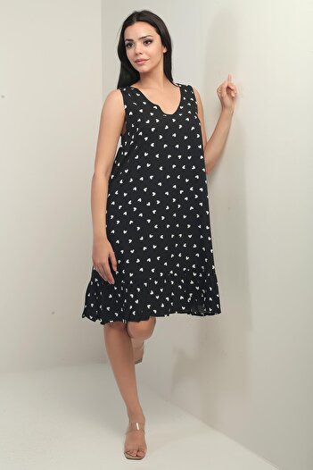 By Saygı Women's V Neck Heart Pattern Skirt Ruffled Comfortable Fit Dress