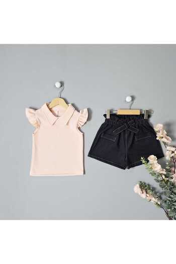 BLR KİDS Girl's Summer Lycra Denim Shorts Suit