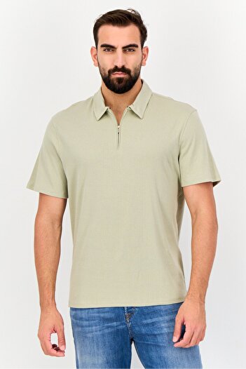 Vince Camuto Men Regular Fit Solid Quarter Zip Short Sleeves Polo Shirt, Sage Green
