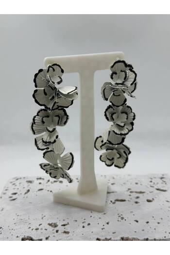 lysiaaccessory Zr Model Black and White Leaf Pattern Dangle Earrings