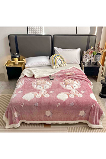 FIONNA.RO Cocolino Blanket With White Fur 200x230cm - Pink Fox