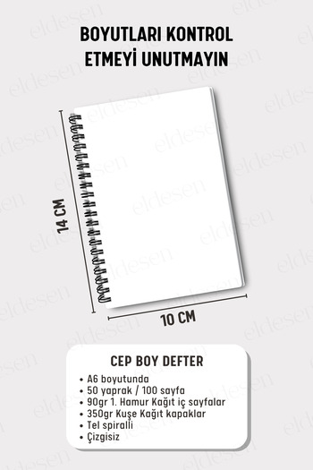 Eldesen Tasarım Set of 3 Pocket Size A6 Spiral Unlined Notebooks, Cardboard Cover 10X14 Cm, 50 Sheets 100 Pages