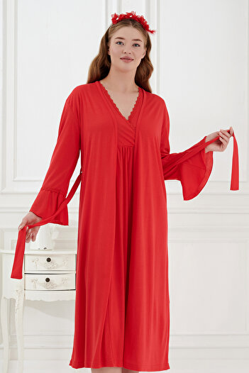 Emose 2-Piece Maternity Nightgown Set with Lace and Morning Dress