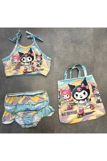 ARBİ kids Three Pieces of Blue Submersible Fabric Swimsuit with Girl Child Kuromi Bag