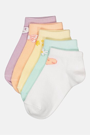 Bebe Toddlers Girl 5 Pairs Brand Logo Ankle Sock, Multicolor