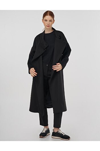 Kayra Stand Collar Stamp Coat Black