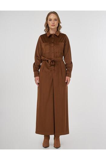 KYR Belted Velvet Jumpsuit Camel