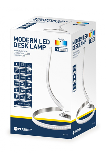 Platinet Platinet LED desk lamp, 12W, 960LM, 126 LEDs, White