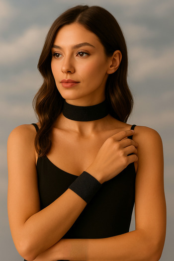 SYAZE Silvery Black Elastic Choker Bracelet Set - 4 cm Width